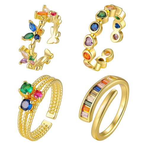 Wholesale Brass Gold Plated Colorful CZ Open Rings