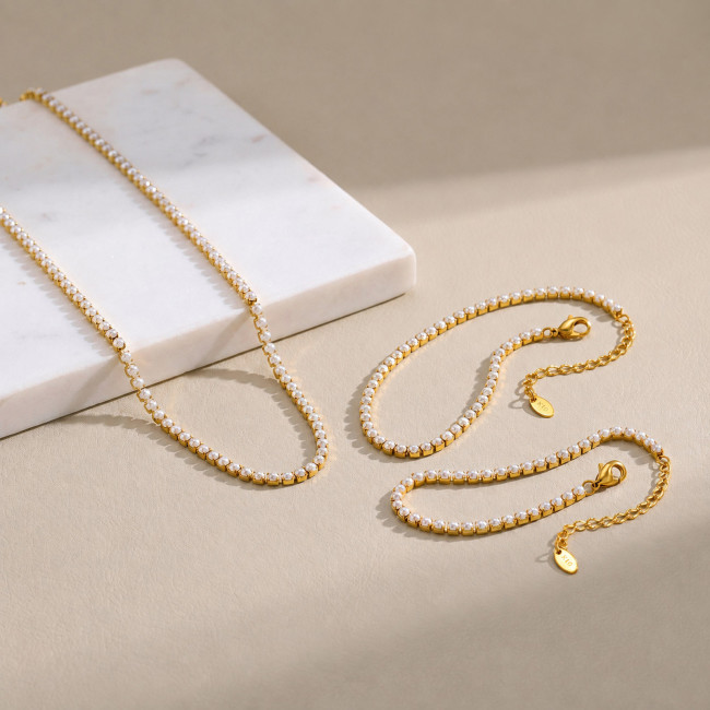 Wholesale Stainless Steel Pearl Tennis Anklet Bracelet Necklace