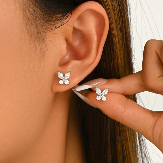 Wholesale Stainless Steel  CZ Butterfly Stud Earrings