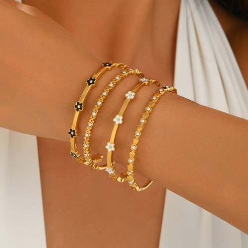 Wholesale Stainless Steel Enamel Floral Bangle Set