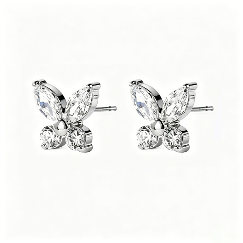 Wholesale Stainless Steel  CZ Butterfly Stud Earrings
