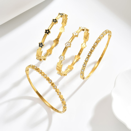 Wholesale Stainless Steel Enamel Floral Bangle Set