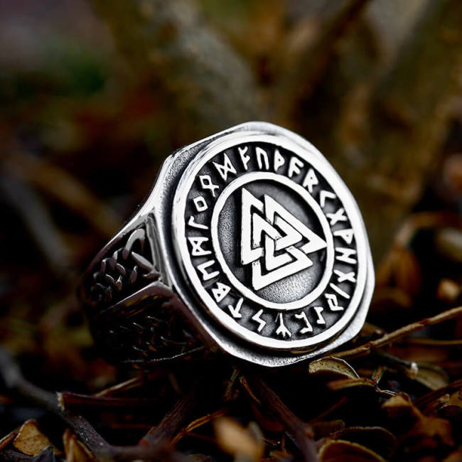 Wholesale Vintage Viking Valknut Rune Stainless Steel Signet Ring