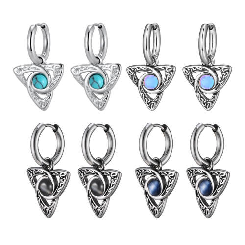 Wholesale Stainless Steel Viking Celtic Triangle Stone Earrings