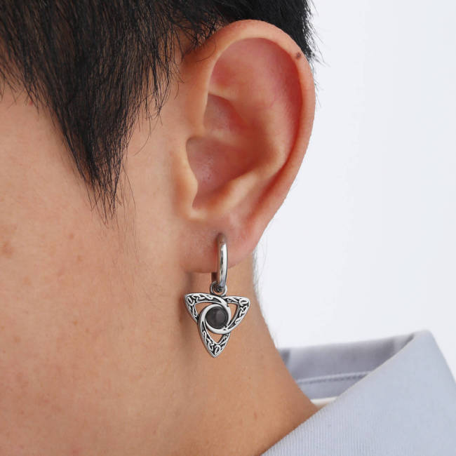 Wholesale Stainless Steel Viking Celtic Triangle Stone Earrings