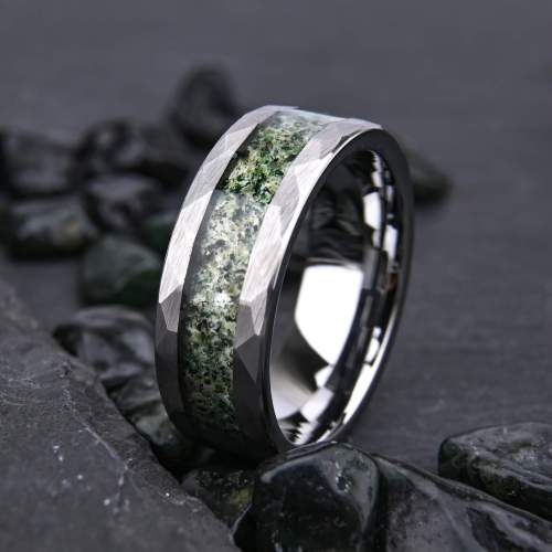 Wholesale 8mm Hammered Tungsten Carbide Moss Inlay Ring