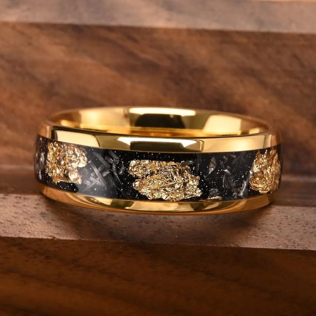 Wholesale Tungsten Black Carbon Fiber Gold Foil Ring