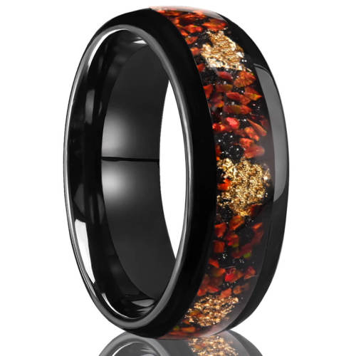 Wholesale Tungsten Carbide Red Fire Opal Gold Foil Band Ring