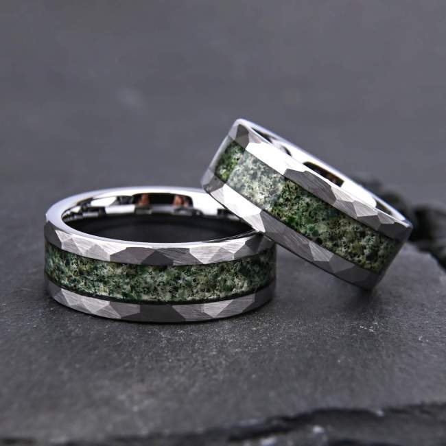 Wholesale 8mm Hammered Tungsten Carbide Moss Inlay Ring