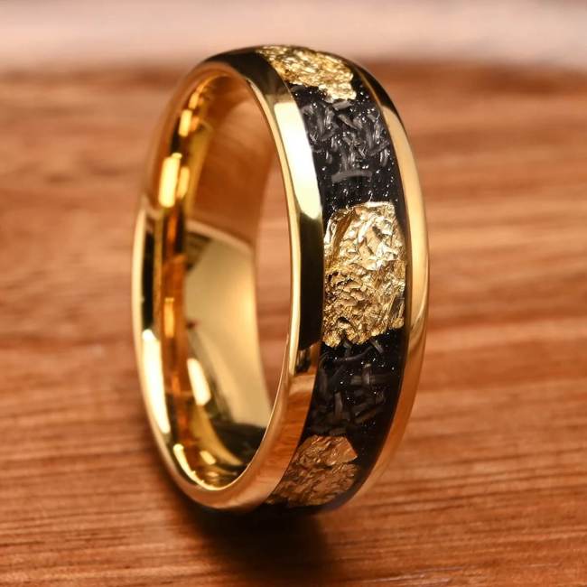 Wholesale Tungsten Black Carbon Fiber Gold Foil Ring