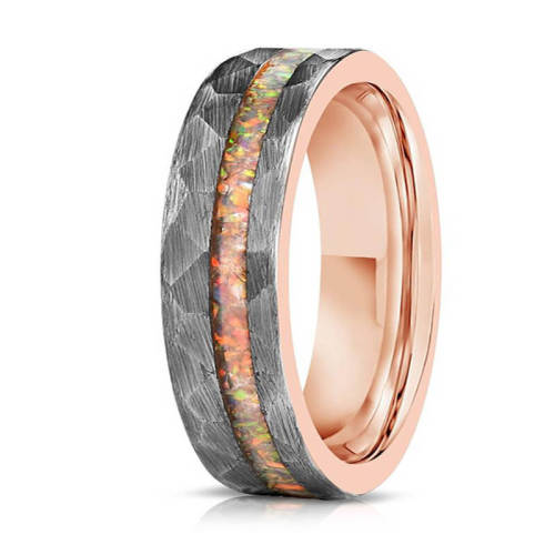 Wholesale Rose Gold Tungsten Carbide Hammered Wedding Band