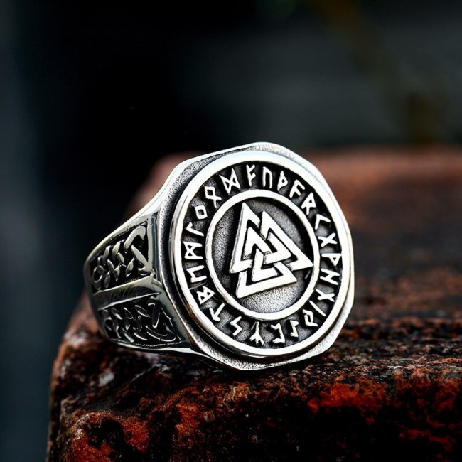 Wholesale Vintage Viking Valknut Rune Stainless Steel Signet Ring