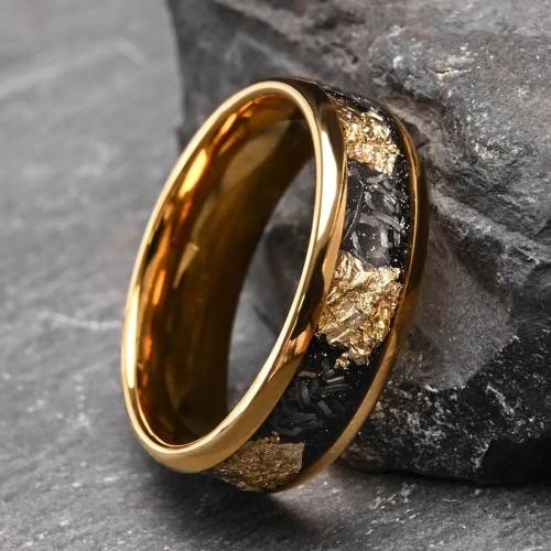 Wholesale Tungsten Black Carbon Fiber Gold Foil Ring