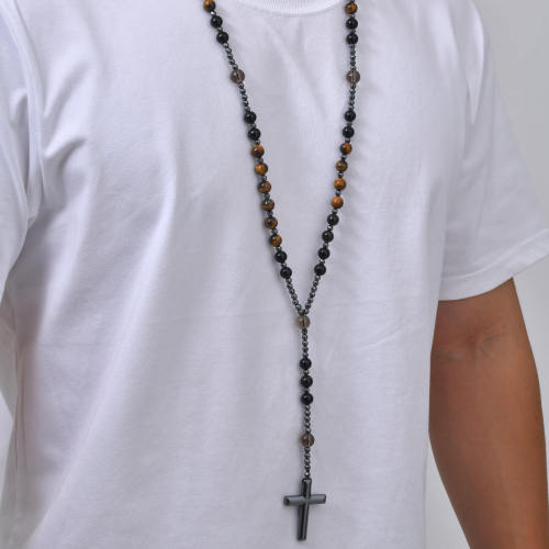 Wholesale Black Bead Cross Rosary Necklace