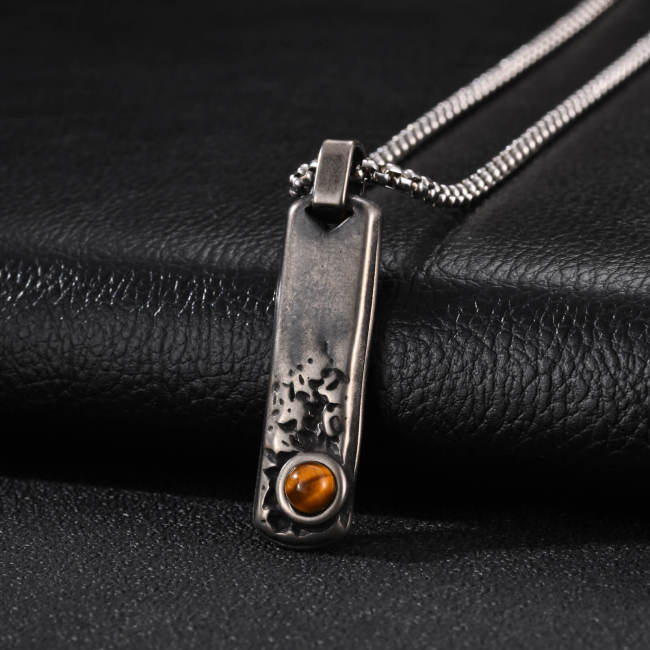 Wholesale Stainless Steel Tiger Eye Stone Tag Pendant Necklace
