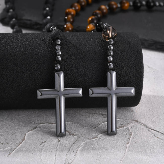 Wholesale Black Bead Cross Rosary Necklace