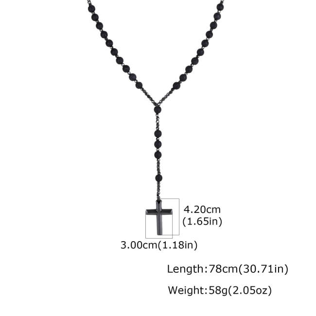Wholesale Black Bead Cross Rosary Necklace