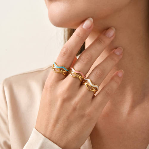 Wholesale Stainless Steel Enamel Wavy Cutout Ring