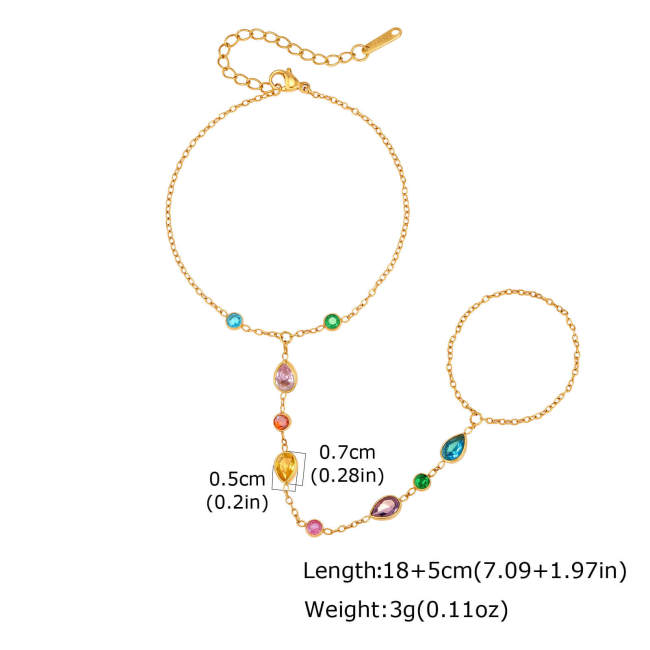 Wholesale Stainless Steel Colorful Waterdrop CZ Hand Harness