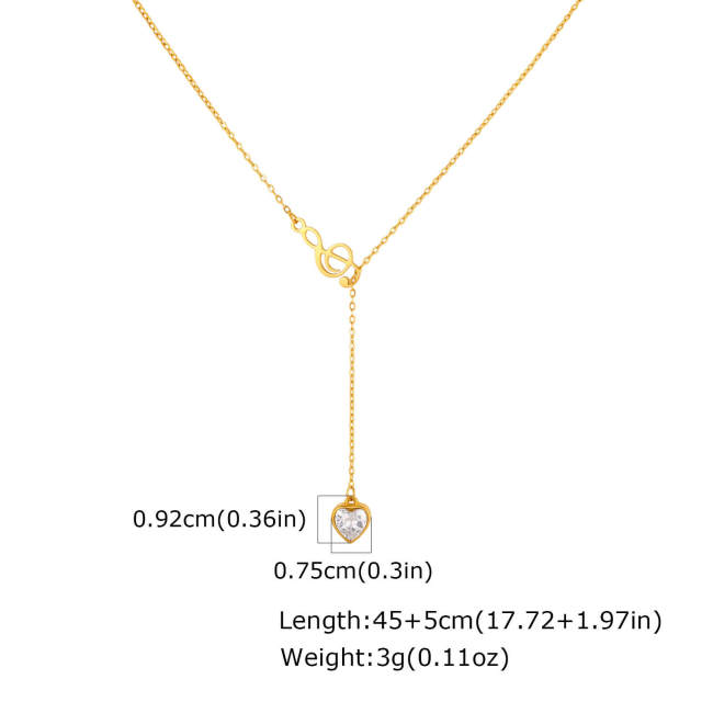 Wholesale Stainless Steel Music Note Clef CZ Drop Y-Necklace