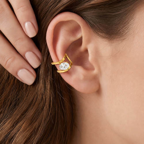 Wholesale Stainless Steel Double Band CZ Solitaire Ear Cuff