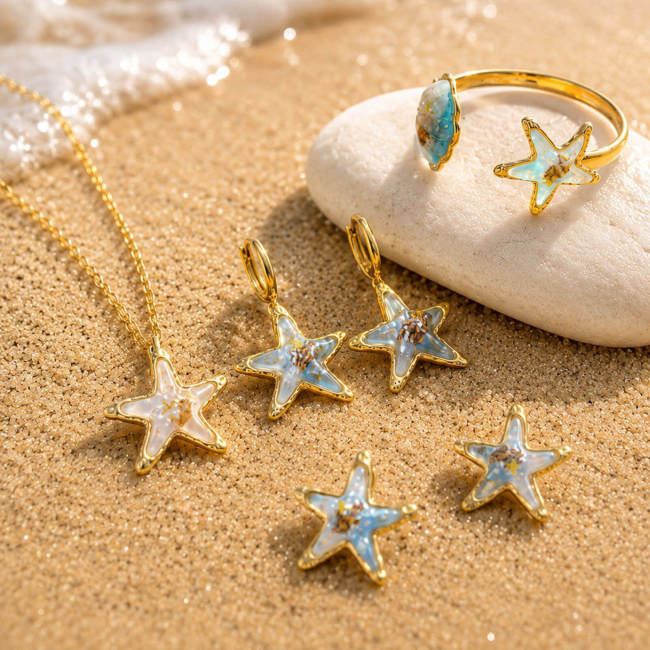 Wholesale Stainless Steel Resin Sea Star Shell Jewelry Set