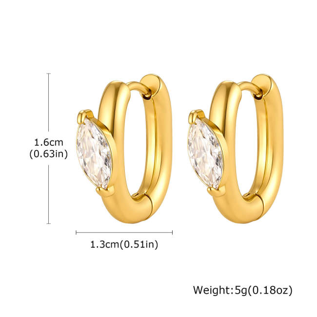 Wholesale Stainless Steel Twist CZ Oval Huggie Earrings