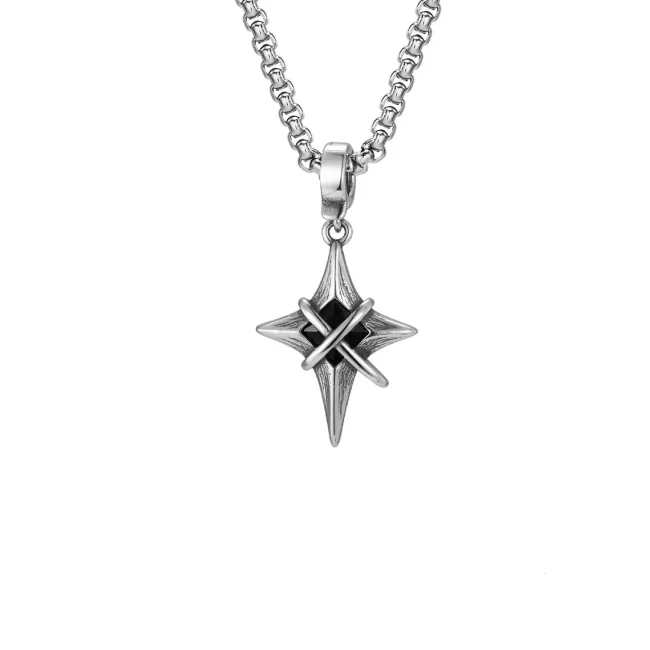 Wholesale Stainless Steel Black Zircon North Star Pendant