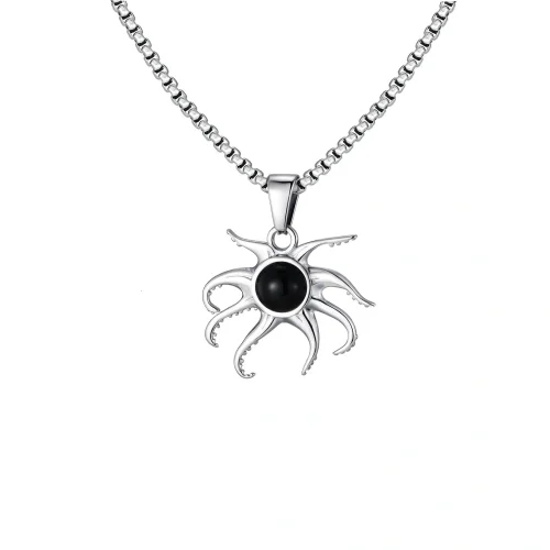 Wholesale Stainless Steel Octopus Tentacles Black Gemstone Pendant