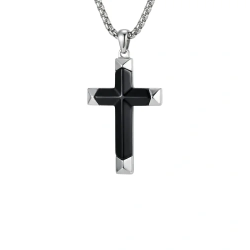 Wholesale Stainless Steel Two-Tone Black & Silver Cross Pendant