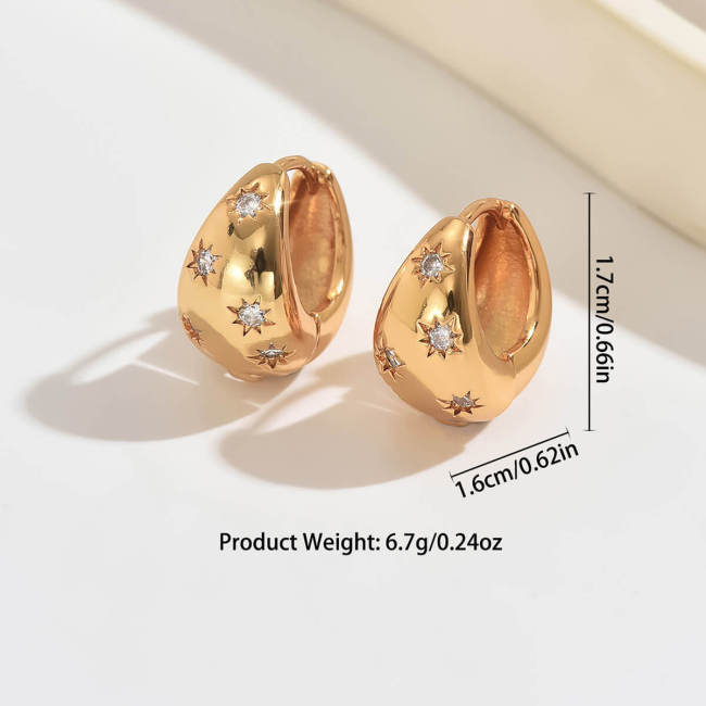 Wholesale Stainless Steel Teardrop Starburst Hoop Earrings