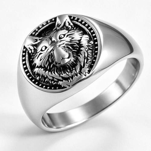 Wholesale Stainless Steel Viking Wolf Head Signet Ring