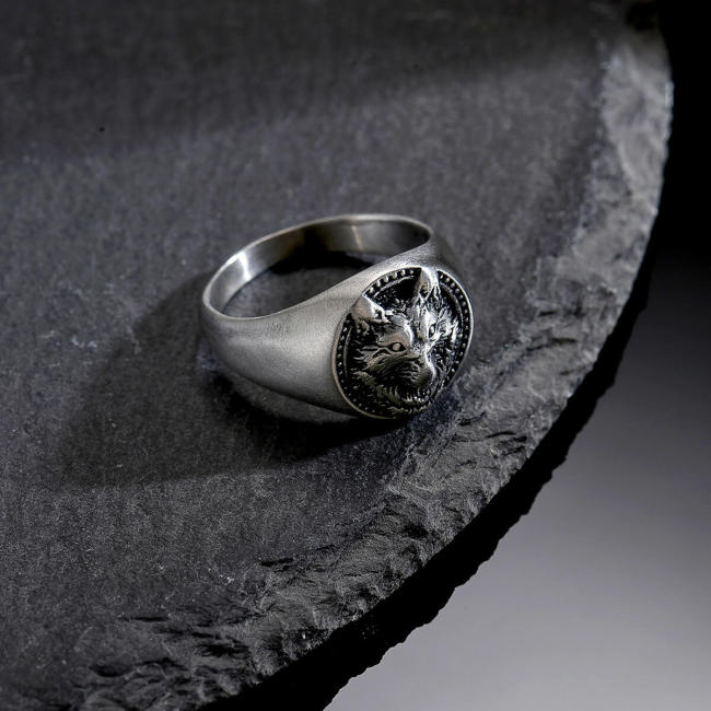 Wholesale Stainless Steel Viking Wolf Head Signet Ring