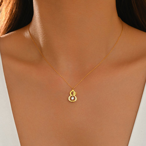 Wholesale Stainless Steel Hulu Gourd CZ Necklace