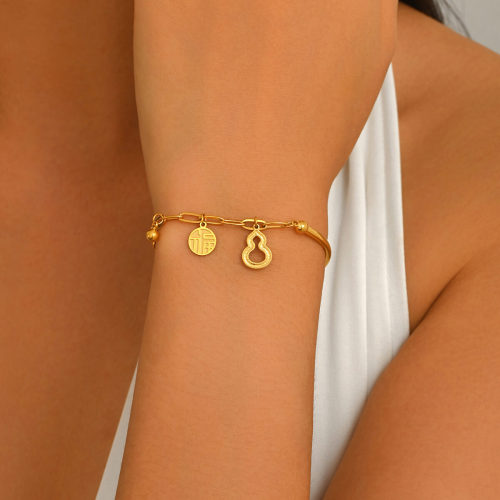 Wholesale Women's Stainless Steel Gourd Fu Charm Bracelet