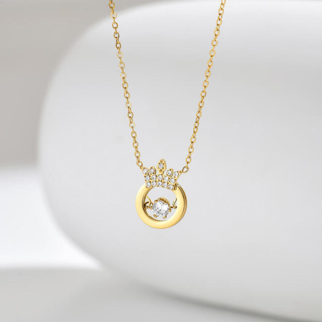 Wholesale Stainless Steel Princess Crown CZ Necklace