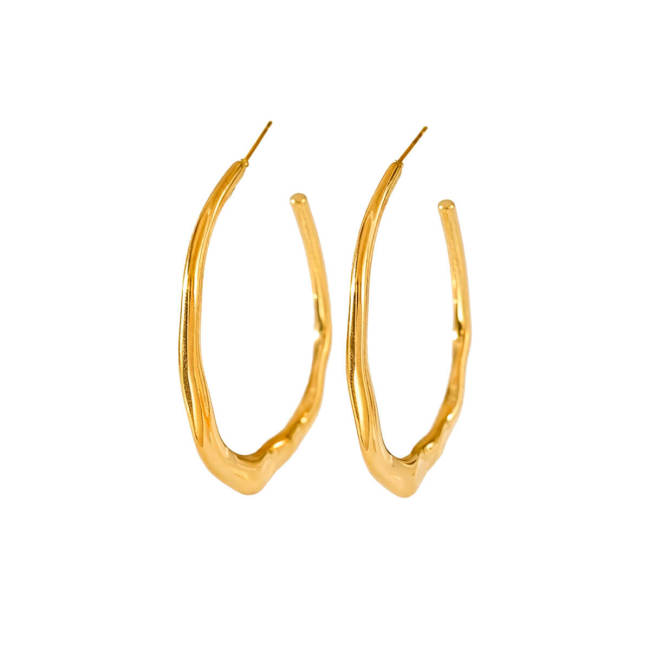 Wholesale Stainless Steel Irregular Wavy Melted Oval Earrings