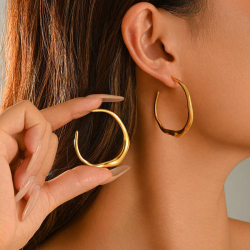 Wholesale Stainless Steel Irregular Wavy Melted Oval Earrings