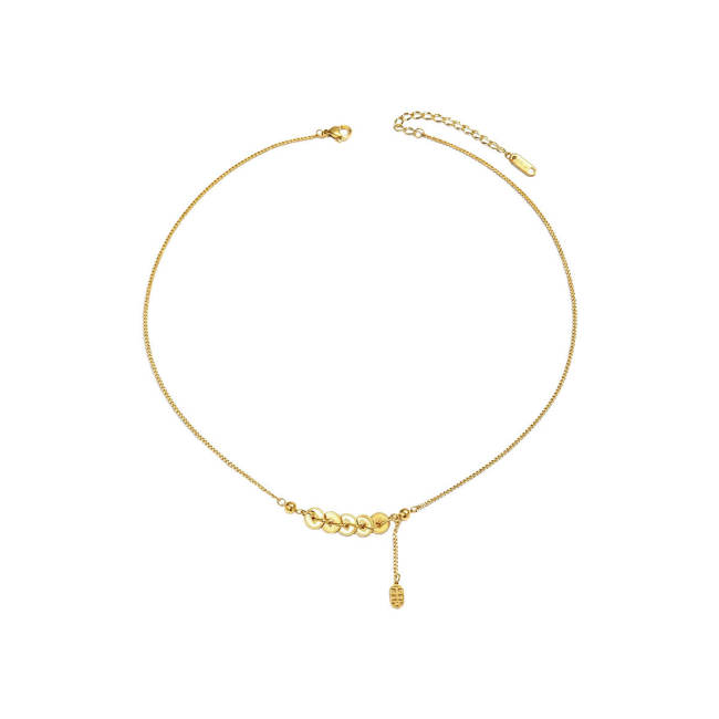 Wholesale Stainless Steel Lucky Coin Tassel Necklace
