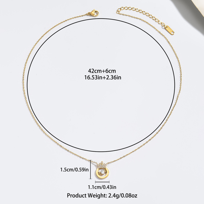 Wholesale Stainless Steel Princess Crown CZ Necklace
