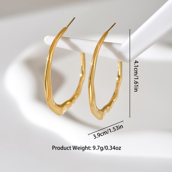Wholesale Stainless Steel Irregular Wavy Melted Oval Earrings