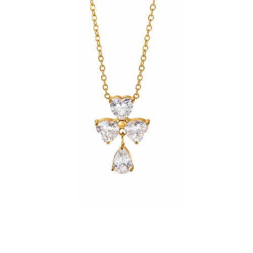 Wholesale Stainless Steel Heart CZ Flower Teardrop Necklace