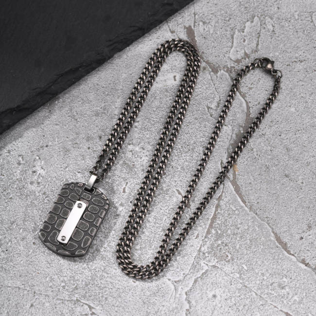 Wholesale Stainless Steel Crocodile Pattern Dog Tag Necklace