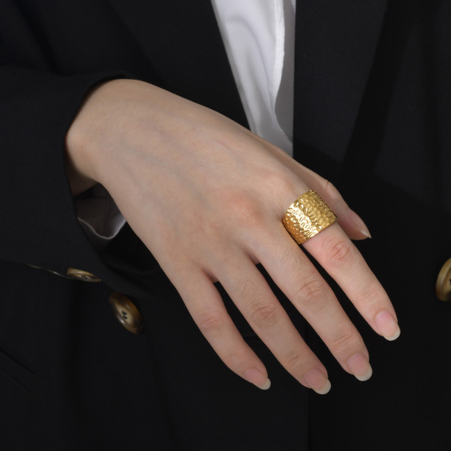Wholesale Stainless Steel Hammered Wide Band Ring
