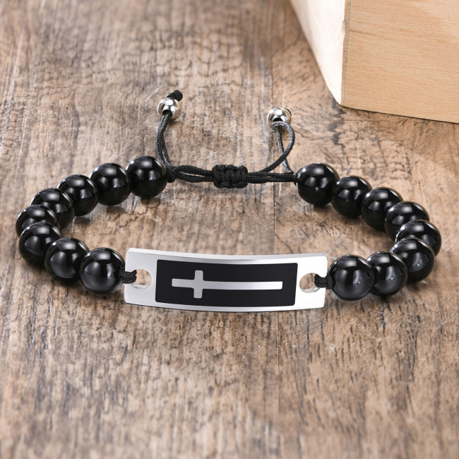 Wholesale Men Cross Tag Bead Bracelet