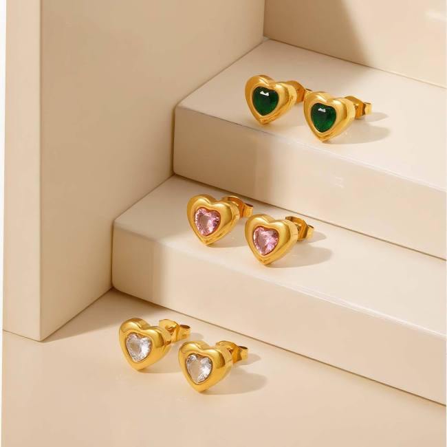 Wholesale Stainless Steel Heart shaped Necklace with Green CZ