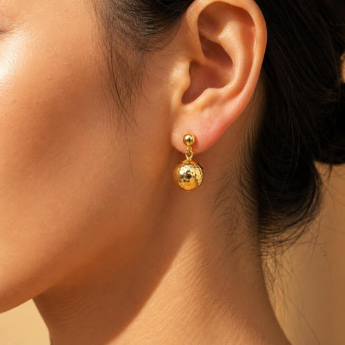 Wholesale Women's Stainless Steel Hammered Ball Drop Earrings