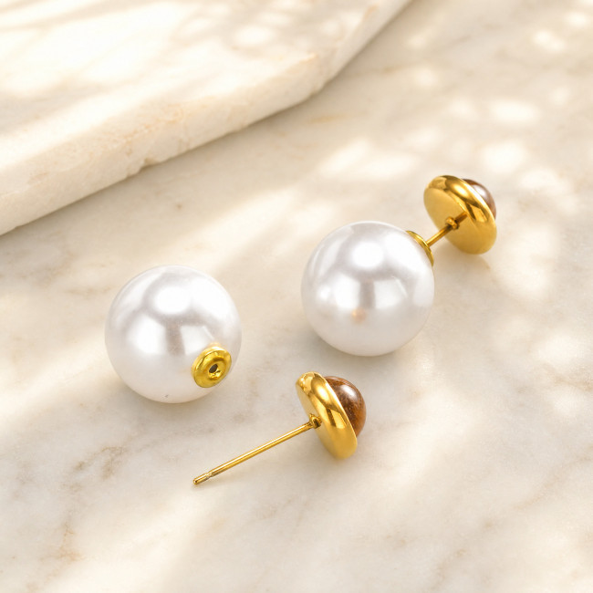 Wholesale Stainless Steel Tiger Eye Pearl Double Sided Stud Earrings