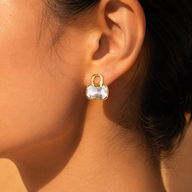 Wholesale Stainless Steel Statement Geometric Crystal Drop Earrings