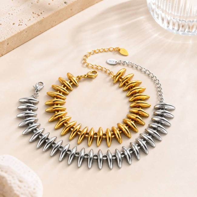 Wholesale Stainless Steel Spiked Rice Bead Bracelet